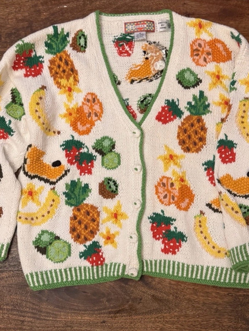 Hand-Knit Fruity Cardigan Sweater